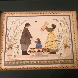 Lithograph ART Print B Rodriguez Folk Amish Family Watercolor Signed Painting